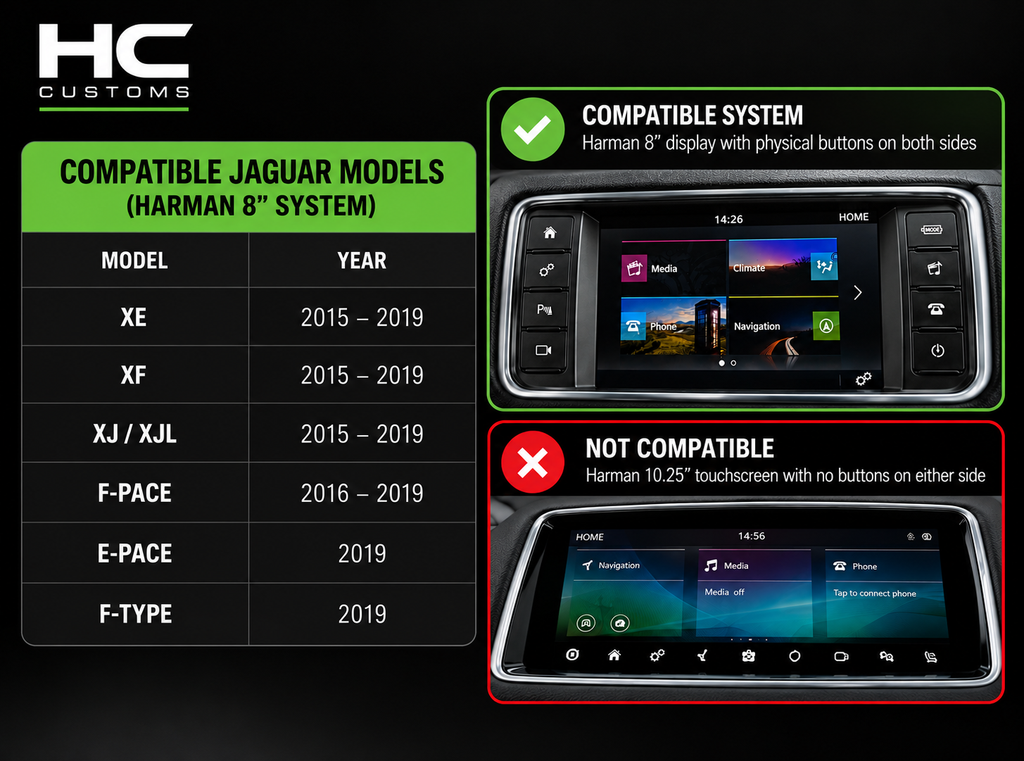 Jaguar XE, XF, XJ, F-PACE, E-PACE & F-TYPE Wireless Apple CarPlay & Android Auto Retrofit – Harman 8”