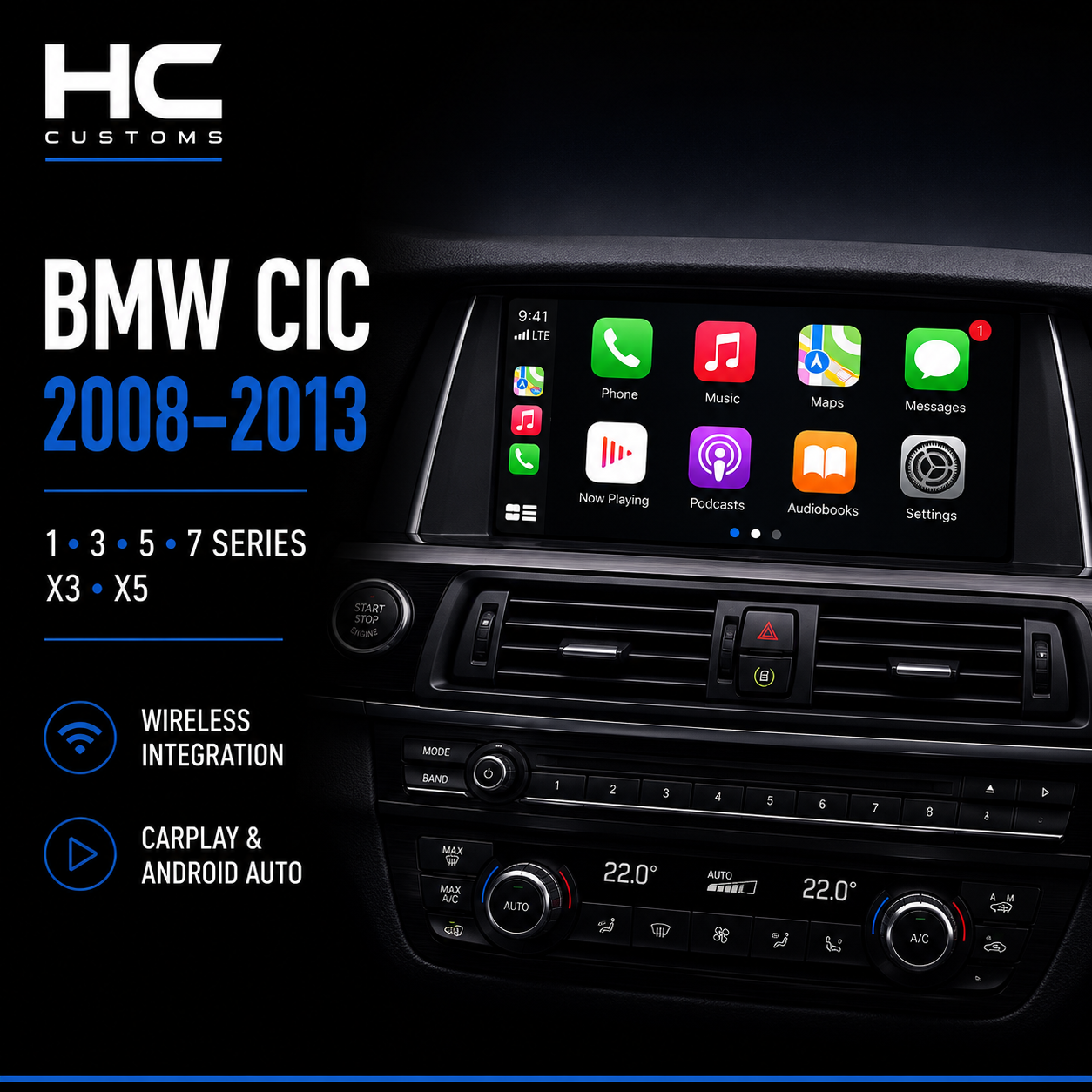 Wireless Apple CarPlay & Android Auto Module Kit for BMW CIC (1, 3, 5, 7 Series, X3 & X5, 2008–2013)
