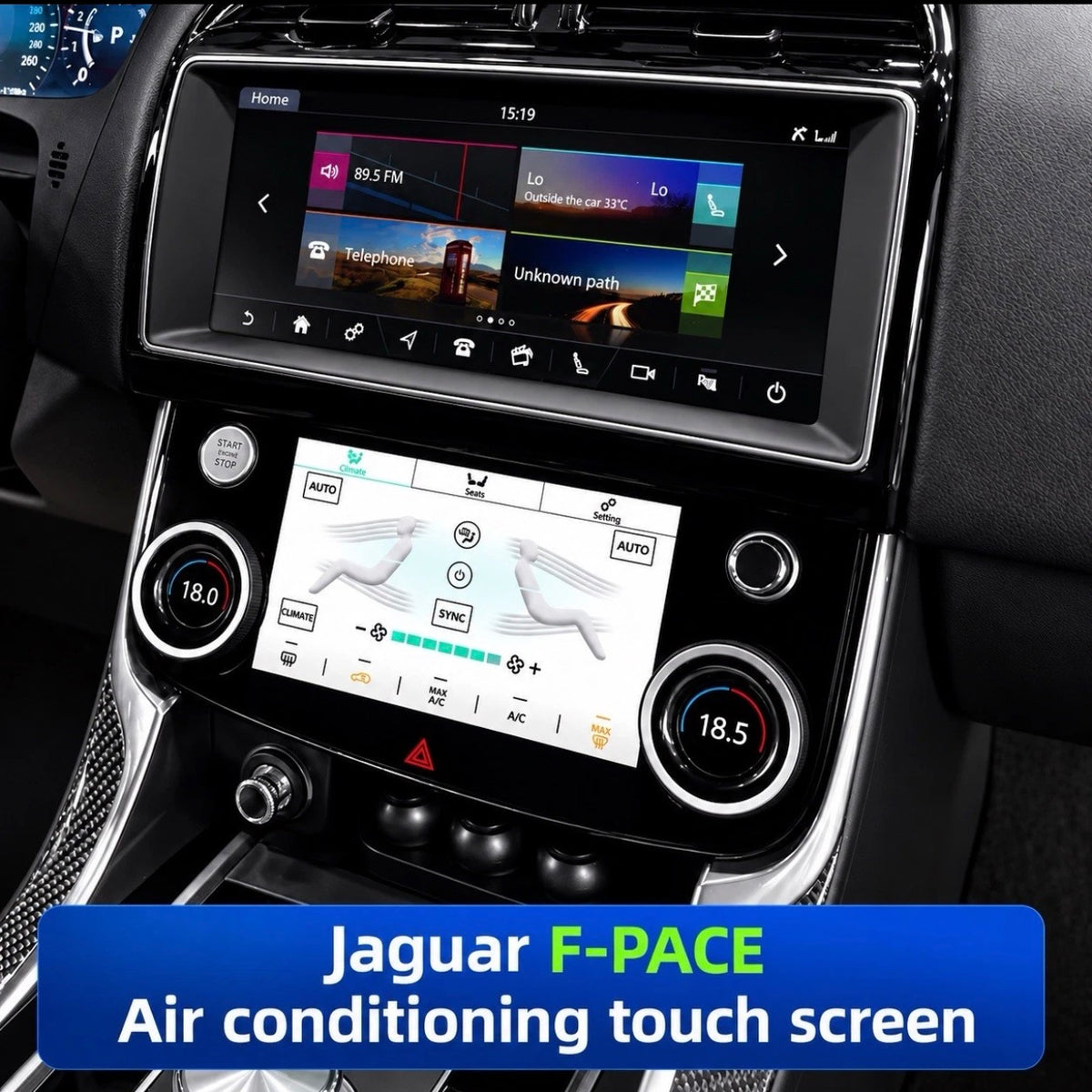 Jaguar XE, XF & F-PACE 2015–2020 LCD Touchscreen Climate Control & AC Panel Upgrade