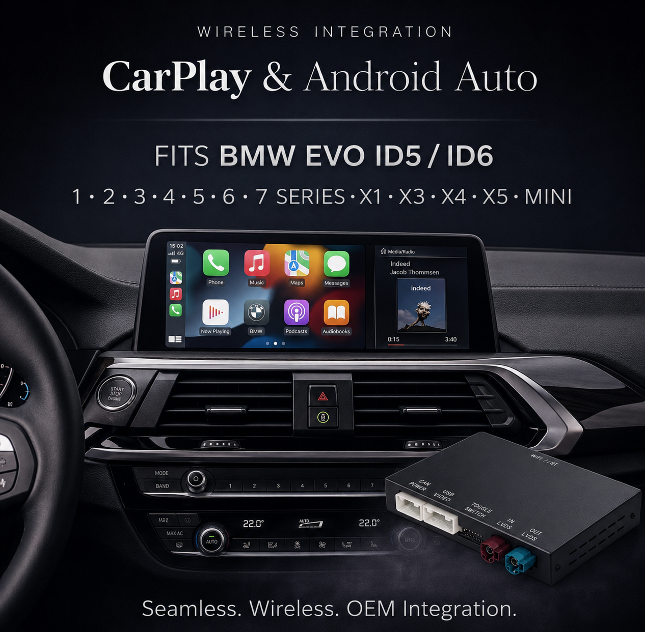 BMW NBT EVO ID5/ID6 Wireless Apple CarPlay & Android Auto Retrofit Kit