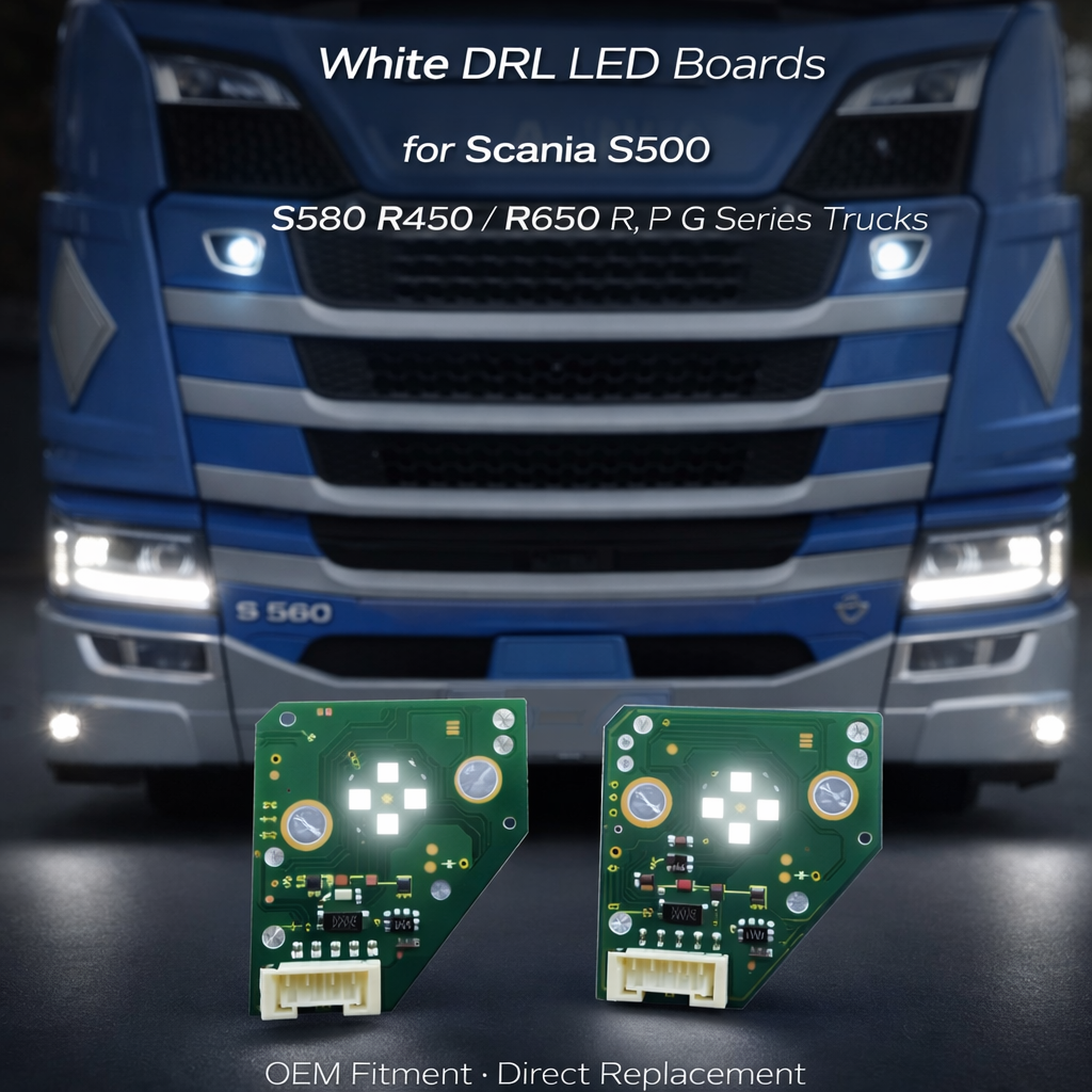 White DRL LED Boards for Scania S, R, P & G Series Trucks (S500, S580, R450, R650)