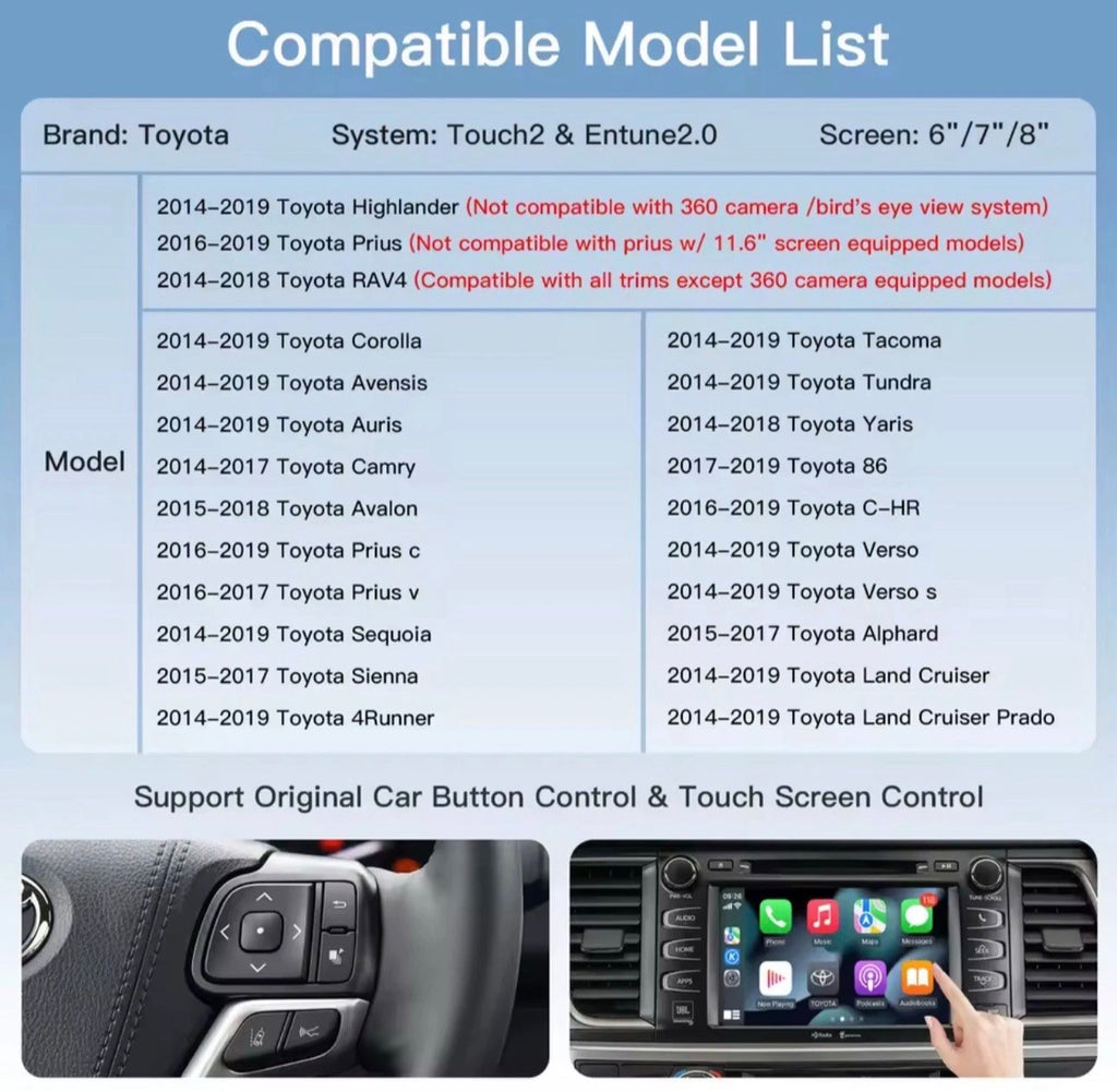 Toyota Wireless Apple CarPlay & Android Auto Module (C-HR, Corolla, Camry, Auris, Prius & RAV4)