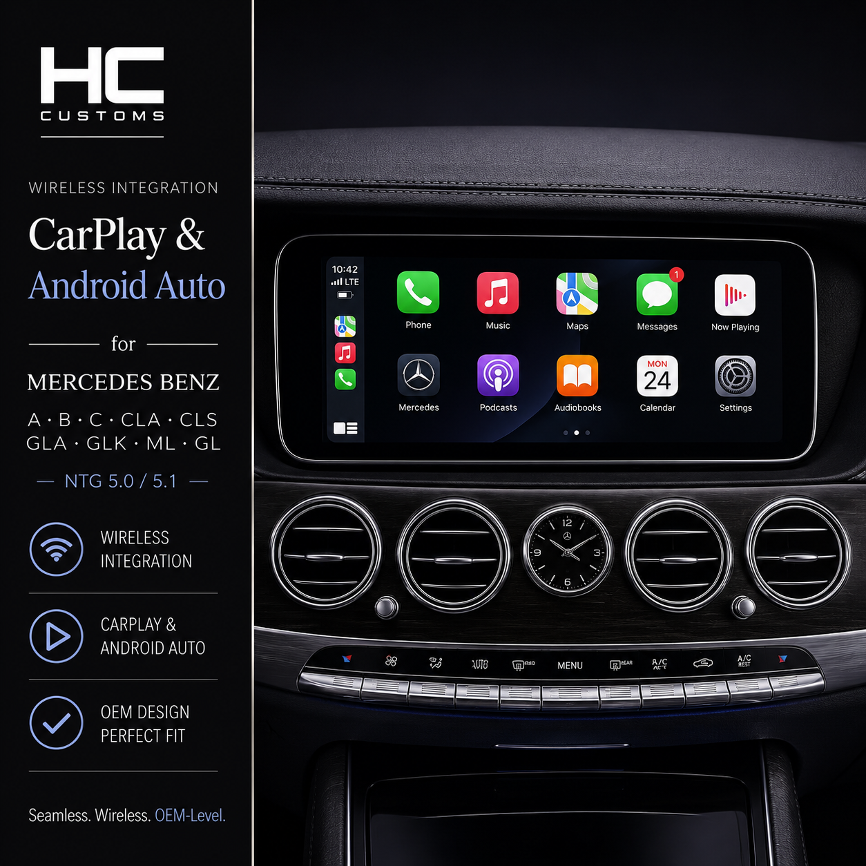 Wireless Apple CarPlay & Android Auto Module for Mercedes-Benz NTG 5.0/5.1 (A, B, C, E, S, CLA, CLS, GLA & GLK)