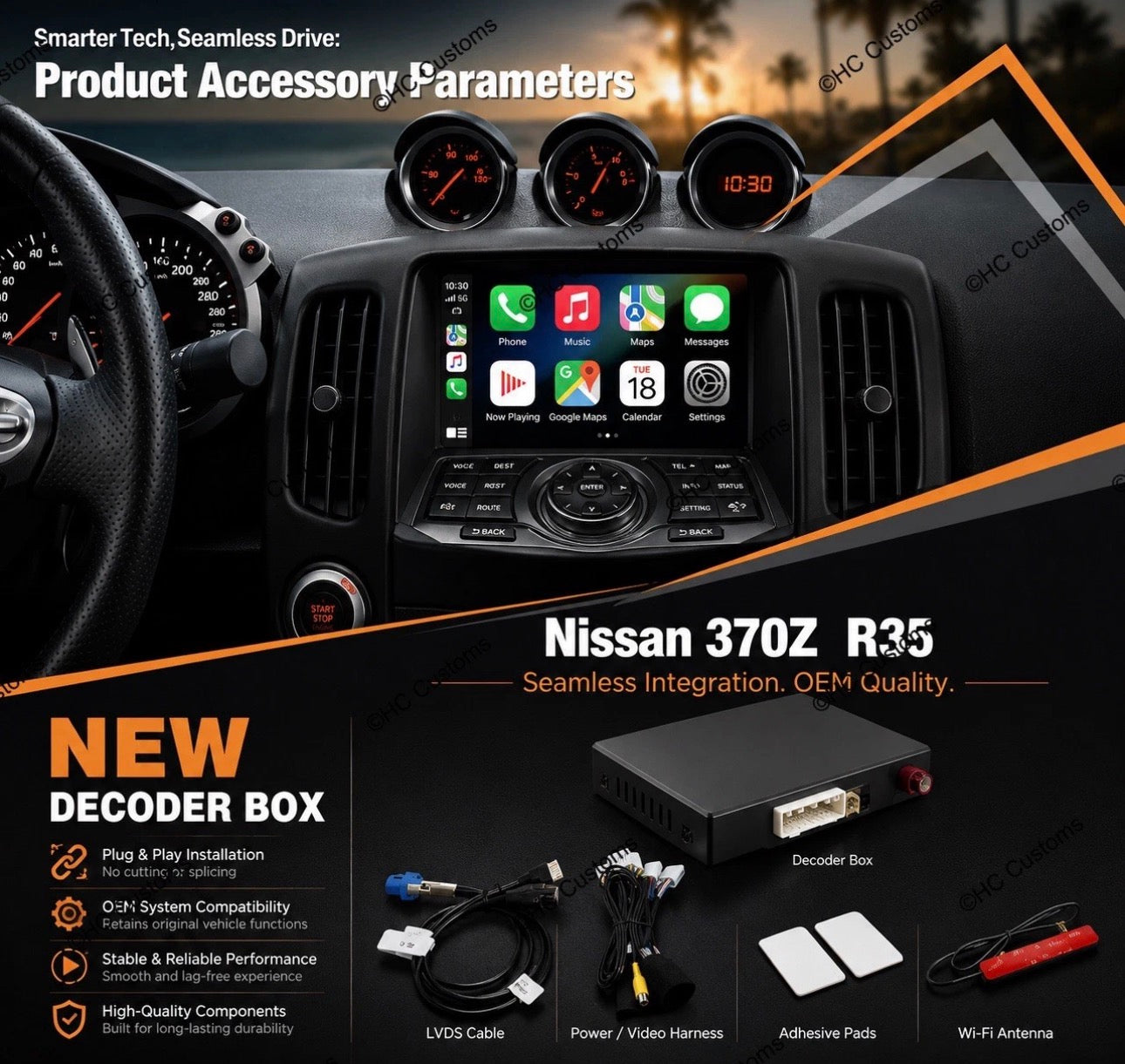 Wireless CarPlay Android Auto Decoder Module for Nissan 370Z GTR R35 Infiniti QX