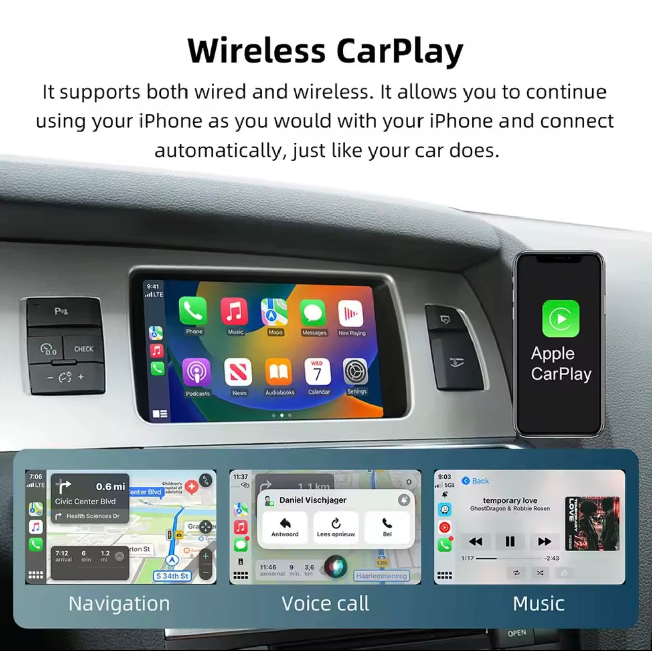 Wireless CarPlay Android Auto Module Audi A6 Q7 MMI 3G OEM Interface Kit