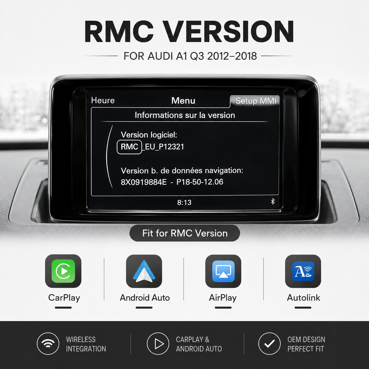 Wireless CarPlay Android Auto Module Audi A1 Q3 RMC OEM Interface 2012-2018