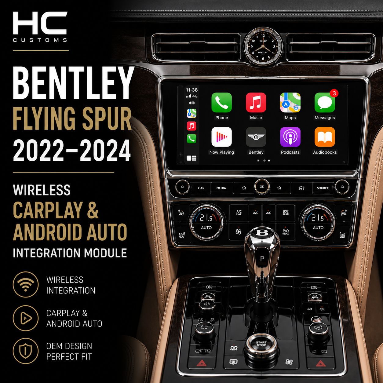 Wireless CarPlay Android Auto Module Bentley Flying Spur 2022-2024 OEM Upgrade
