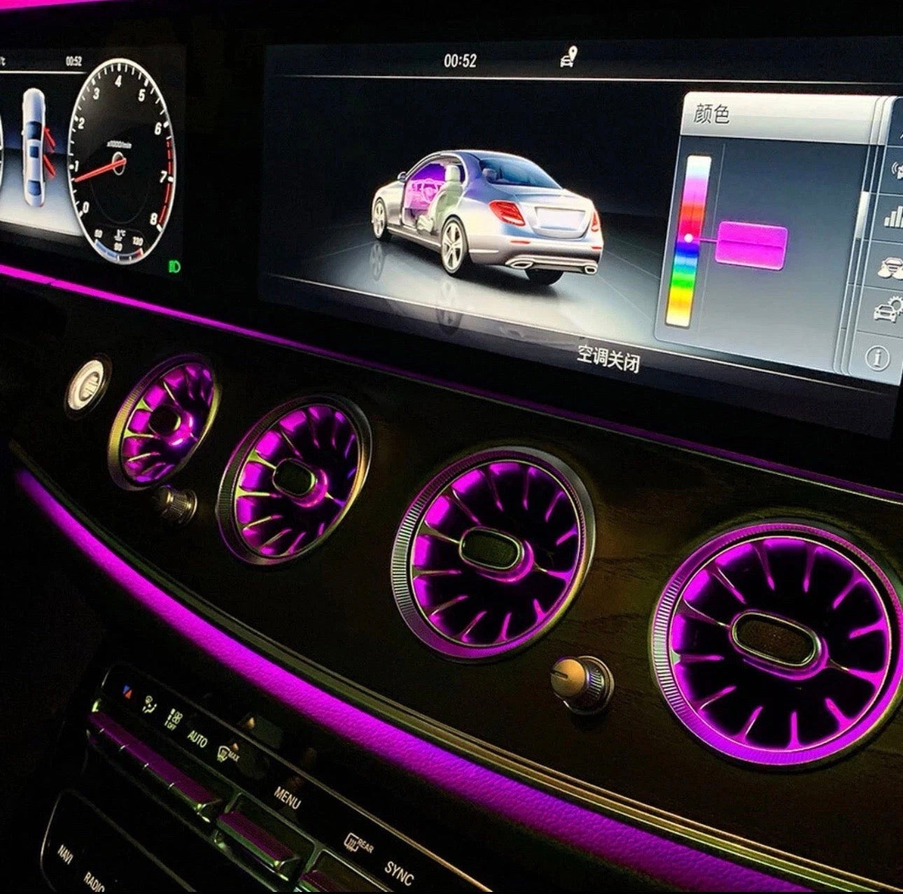 64-Color Ambient Air Vent Light Kit for Mercedes E-Class W213 (2016–2023, Front & Rear)