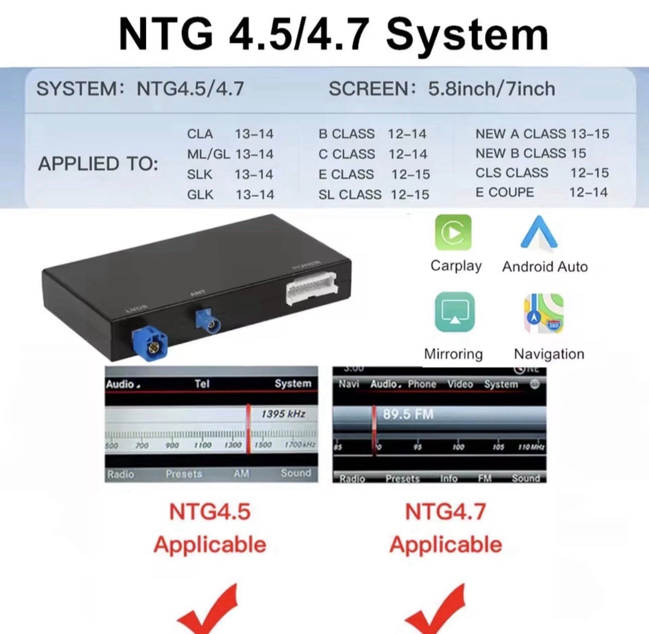 Wireless Apple CarPlay & Android Auto Module for Mercedes NTG4.5/4.7 (A, B, C, E, CLA, CLS, GLA & GLK)