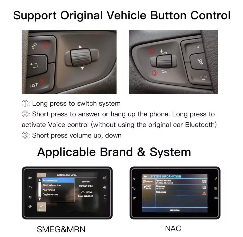 Wireless Apple CarPlay & Android Auto Module for Peugeot & Citroën (SMEG & MRN Systems)