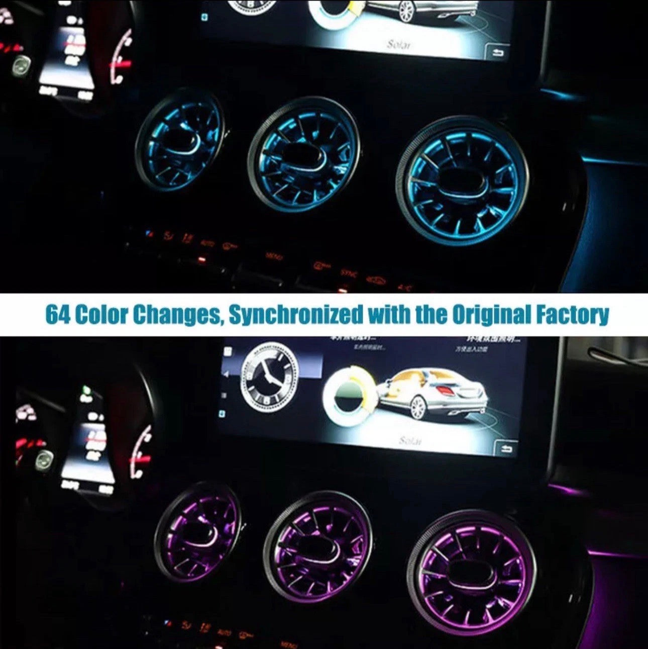 64-Color Ambient Air Vent LED Light Kit for Mercedes C-Class W205 & GLC X253 (2014–2020)