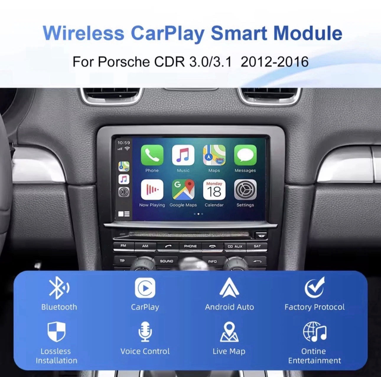 Wireless Apple CarPlay & Android Auto Module for Porsche CDR 3.0 & 3.1 (2012–2016)
