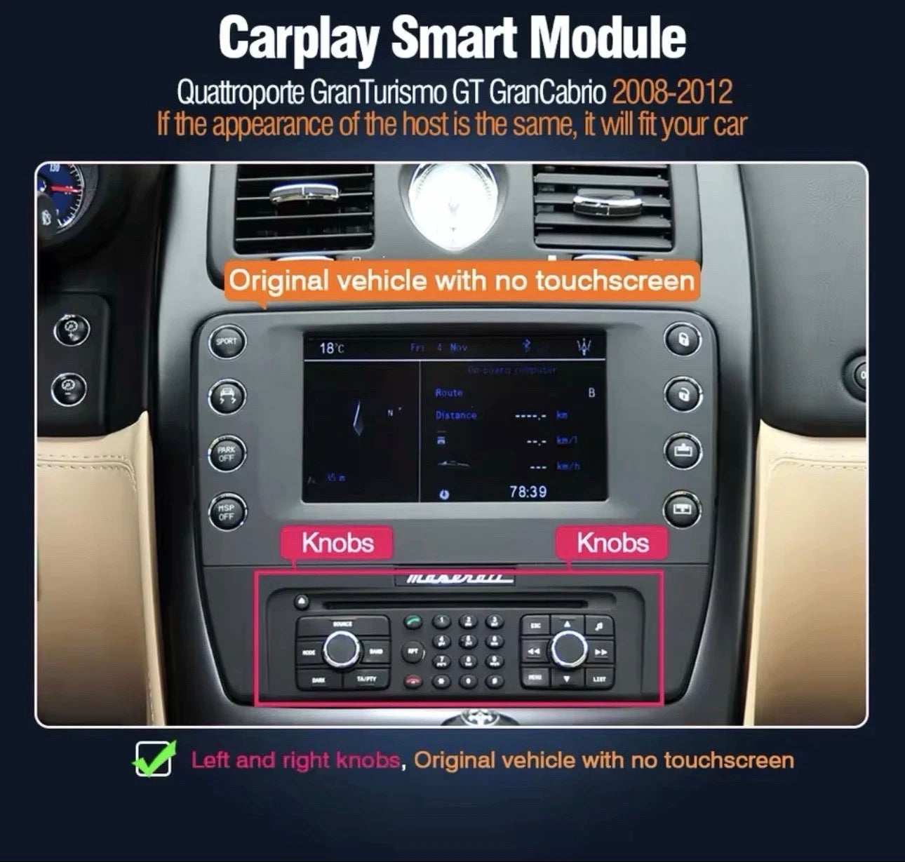 Wireless Apple CarPlay & Android Auto Module for Maserati Quattroporte, GranTurismo & GranCabrio
