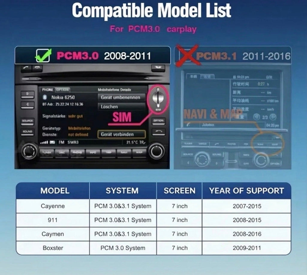 Wireless Apple CarPlay & Android Auto Module for Porsche PCM 3.0 (2008–2011)