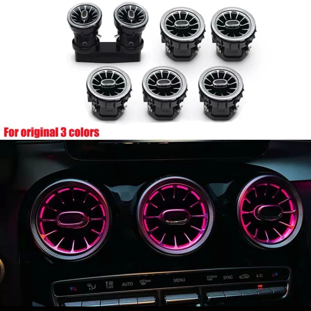 3-Color Ambient Air Vent LED Light Kit for Mercedes C-Class W205 & GLC X253 (2014–2020)