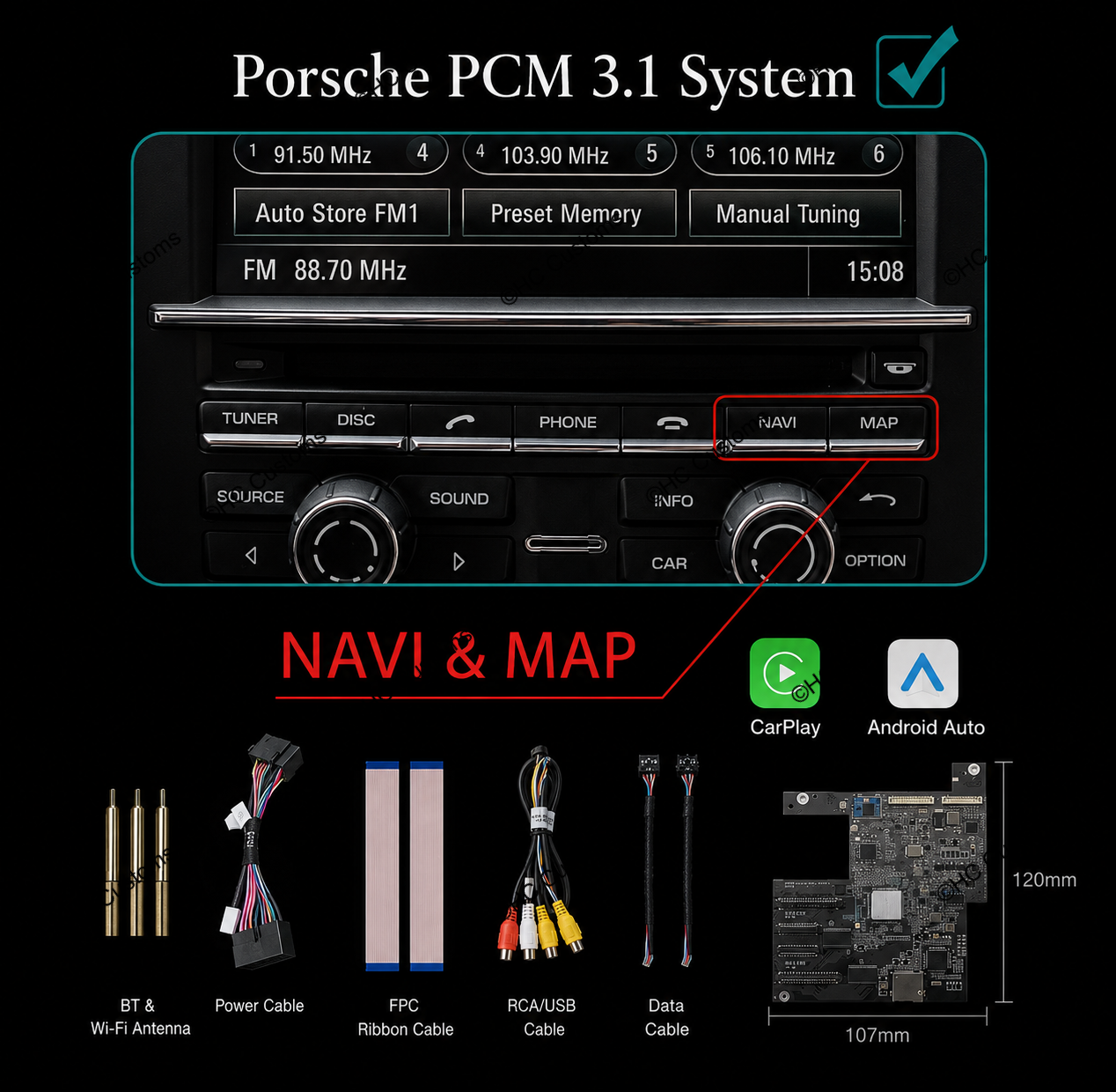 Wireless Apple CarPlay & Android Auto Module for Porsche PCM 3.1 (2010–2016)